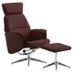 Реклайнер с табуретка, кафяв, изкуствена кожа