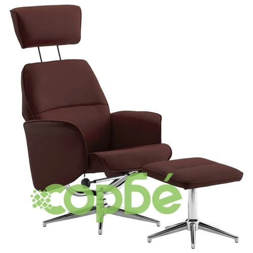 Реклайнер с табуретка, кафяв, изкуствена кожа ➤ топ цена ➤ sorbe.bg