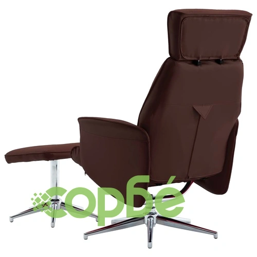 Реклайнер с табуретка, кафяв, изкуствена кожа ➤ топ цена ➤ sorbe.bg