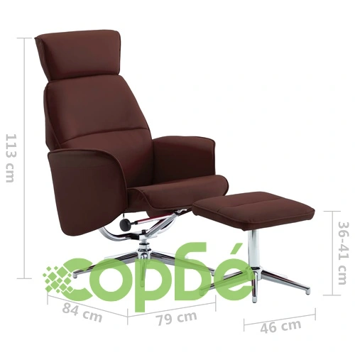 Реклайнер с табуретка, кафяв, изкуствена кожа ➤ топ цена ➤ sorbe.bg