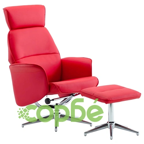 Реклайнер с табуретка, червен, изкуствена кожа ➤ топ цена ➤ sorbe.bg