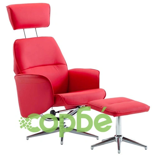 Реклайнер с табуретка, червен, изкуствена кожа ➤ топ цена ➤ sorbe.bg