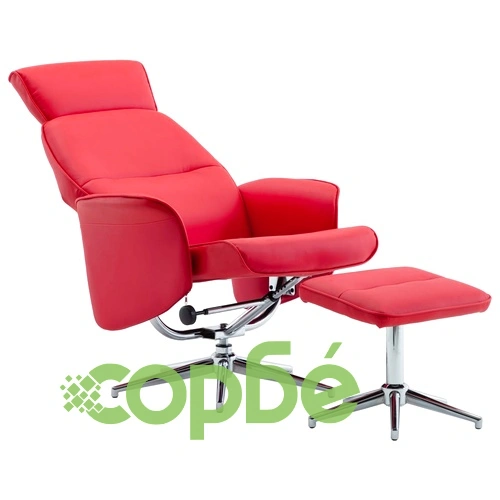 Реклайнер с табуретка, червен, изкуствена кожа ➤ топ цена ➤ sorbe.bg