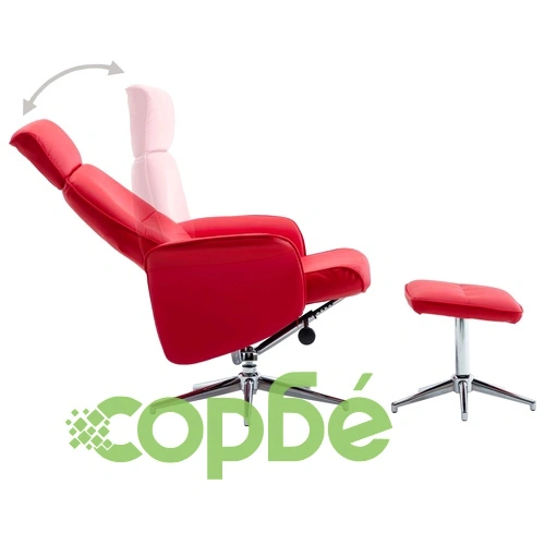 Реклайнер с табуретка, червен, изкуствена кожа ➤ топ цена ➤ sorbe.bg