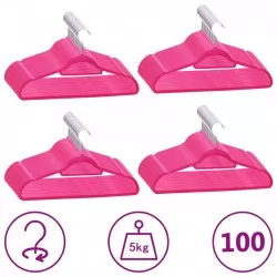 100 бр Комплект закачалки за дрехи антиплъзгащи розово кадифе