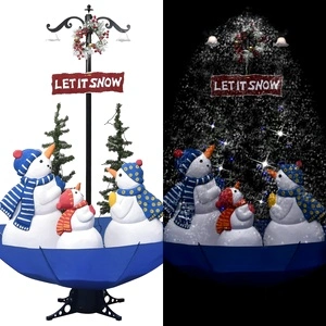 Коледна елха с валящ сняг и основа от чадър, синя, 170 см, PVC