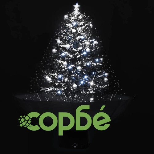 Коледна елха с валящ сняг и основа от чадър, черна, 75 см, PVC ➤ топ цена ➤ sorbe.bg