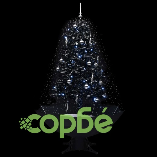 Коледна елха с валящ сняг и основа от чадър, черна, 170 см, PVC ➤ топ цена ➤ sorbe.bg