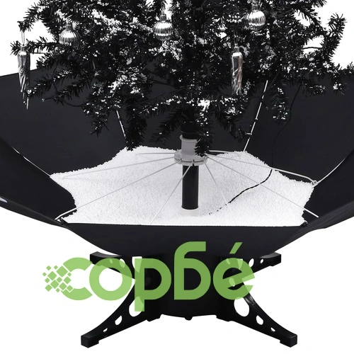 Коледна елха с валящ сняг и основа от чадър, черна, 170 см, PVC ➤ топ цена ➤ sorbe.bg