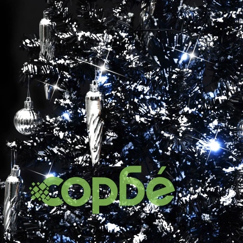 Коледна елха с валящ сняг и основа от чадър, черна, 170 см, PVC ➤ топ цена ➤ sorbe.bg