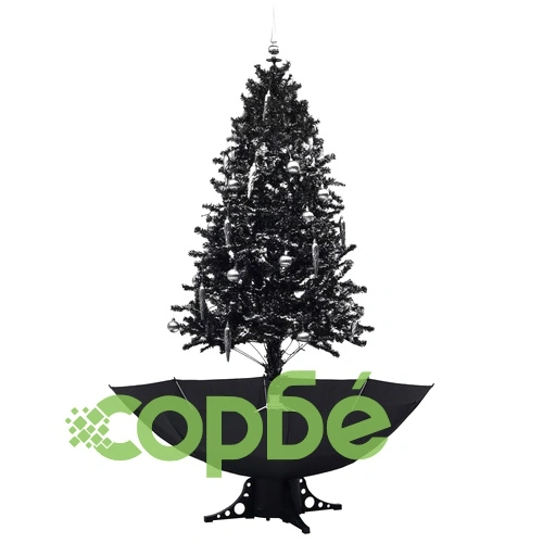 Коледна елха с валящ сняг и основа от чадър, черна, 190 см, PVC ➤ топ цена ➤ sorbe.bg