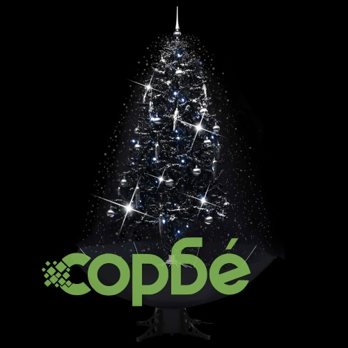 Коледна елха с валящ сняг и основа от чадър, черна, 190 см, PVC ➤ топ цена ➤ sorbe.bg