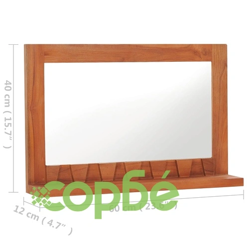 Стенно огледало с рафт, 60x12x40 см, тиково дърво масив ➤ топ цена ➤ sorbe.bg
