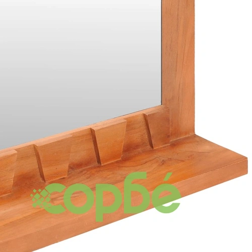 Стенно огледало с рафт, 100x12x60 см, тиково дърво масив ➤ топ цена ➤ sorbe.bg