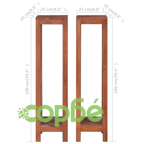 Стойки за растения, 2 бр, 25x25x100 см, тиково дърво масив ➤ топ цена ➤ sorbe.bg