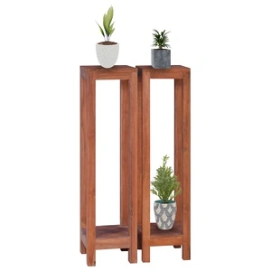 Стойки за растения, 2 бр, 25x25x100 см, тиково дърво масив