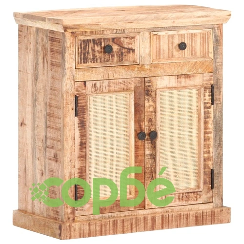 Сайдборд 65x32x70 см мангово дърво масив и естествена тръстика ➤ топ цена ➤ sorbe.bg