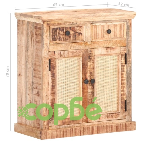 Сайдборд 65x32x70 см мангово дърво масив и естествена тръстика ➤ топ цена ➤ sorbe.bg