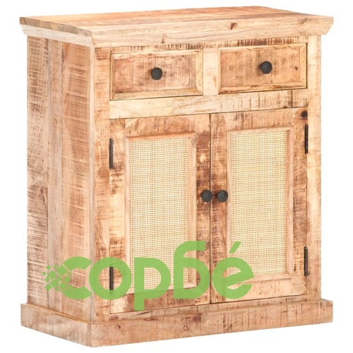 Сайдборд 65x32x70 см мангово дърво масив и естествена тръстика ➤ топ цена ➤ sorbe.bg