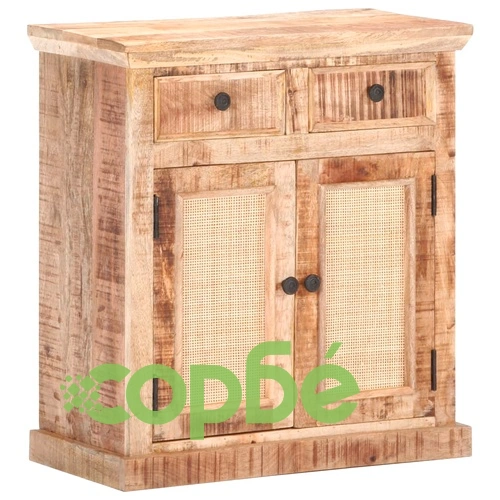 Сайдборд 65x32x70 см мангово дърво масив и естествена тръстика ➤ топ цена ➤ sorbe.bg