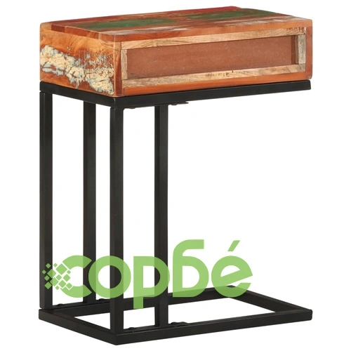 U-образна странична маса 45x30x61 см регенерирано дърво масив ➤ топ цена ➤ sorbe.bg