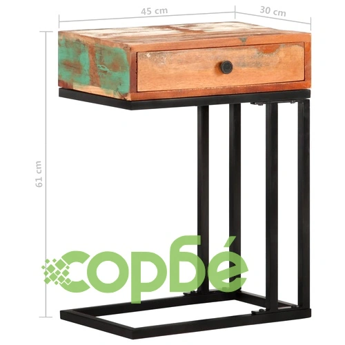 U-образна странична маса 45x30x61 см регенерирано дърво масив ➤ топ цена ➤ sorbe.bg