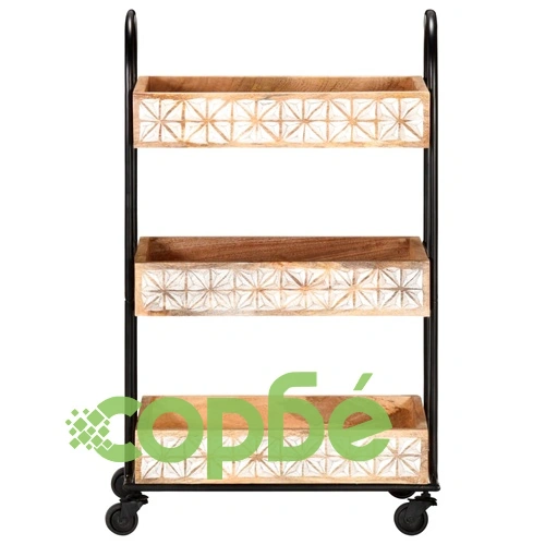 Кухненска количка на 3 нива 46x30x76 см мангово дърво масив ➤ топ цена ➤ sorbe.bg