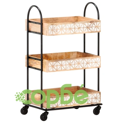 Кухненска количка на 3 нива 46x30x76 см мангово дърво масив ➤ топ цена ➤ sorbe.bg