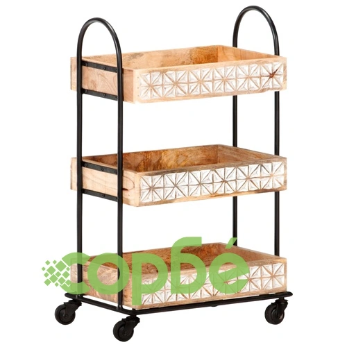 Кухненска количка на 3 нива 46x30x76 см мангово дърво масив ➤ топ цена ➤ sorbe.bg