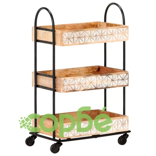 Кухненска количка на 3 нива 46x30x76 см мангово дърво масив ➤ топ цена ➤ sorbe.bg