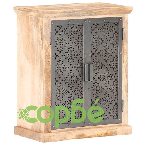 Бюфет със стоманени врати, 60x35x75 см, мангово дърво масив ➤ топ цена ➤ sorbe.bg