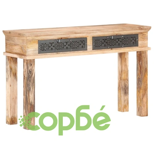 Конзолна маса с чекмеджета, 120x35x75 cм, манго масив ➤ топ цена ➤ sorbe.bg