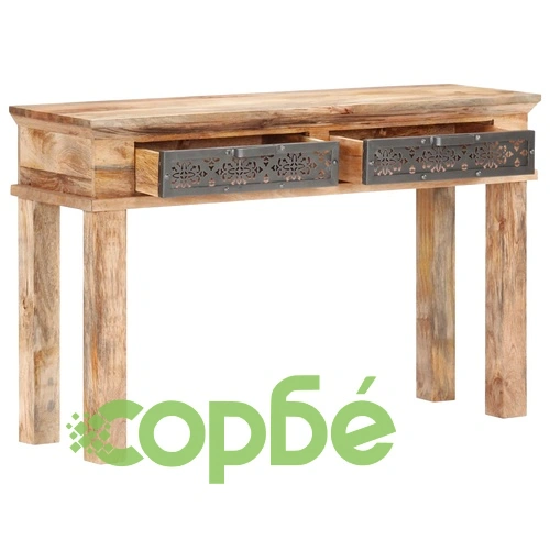 Конзолна маса с чекмеджета, 120x35x75 cм, манго масив ➤ топ цена ➤ sorbe.bg
