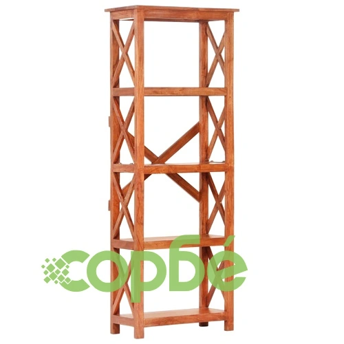 Библиотека 60x30x160 см масивно акациево дърво с меден финиш ➤ топ цена ➤ sorbe.bg