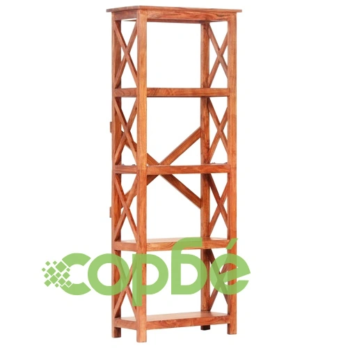 Библиотека 60x30x160 см масивно акациево дърво с меден финиш ➤ топ цена ➤ sorbe.bg