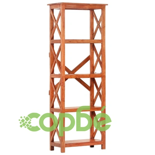 Библиотека 60x30x160 см масивно акациево дърво с меден финиш ➤ топ цена ➤ sorbe.bg