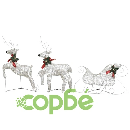 Коледна украса елен и шейна, 60 LED, за открито, златисто  ➤ топ цена ➤ sorbe.bg