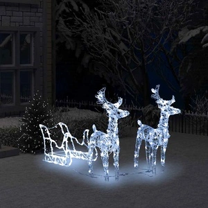 Коледна украса елени с шейна, 160 LED, 130 см, акрил
