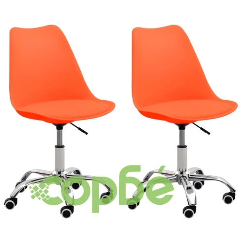 Офис столове, 2 бр, оранжеви, изкуствена кожа ➤ топ цена ➤ sorbe.bg