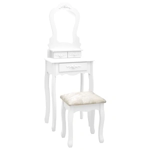 Комплект тоалетка с табуретка, бял, 50x59x136 см, пауловния