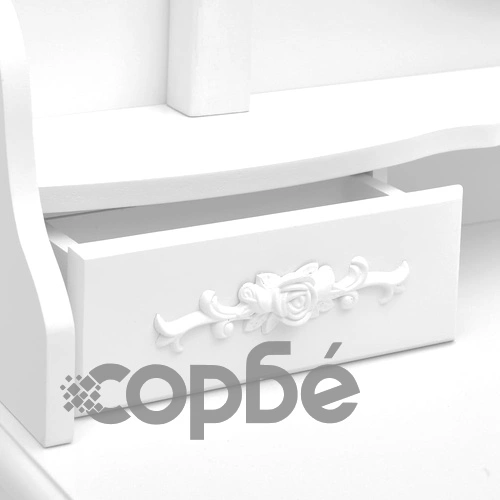 Комплект тоалетка с табуретка, бял, 75x69x140 см, пауловния ➤ топ цена ➤ sorbe.bg