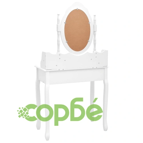 Комплект тоалетка с табуретка, бял, 75x69x140 см, пауловния ➤ топ цена ➤ sorbe.bg