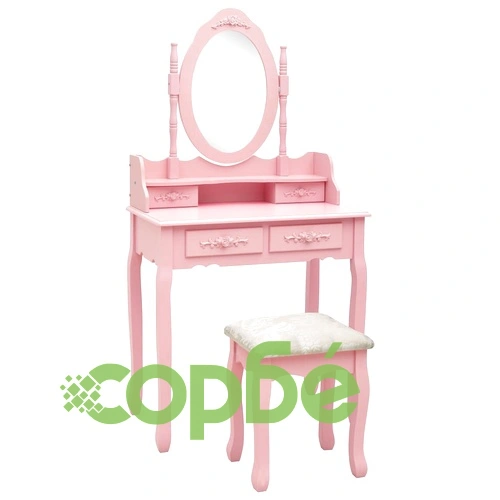 Комплект тоалетка с табуретка, розов, 75x69x140 см, пауловния ➤ топ цена ➤ sorbe.bg