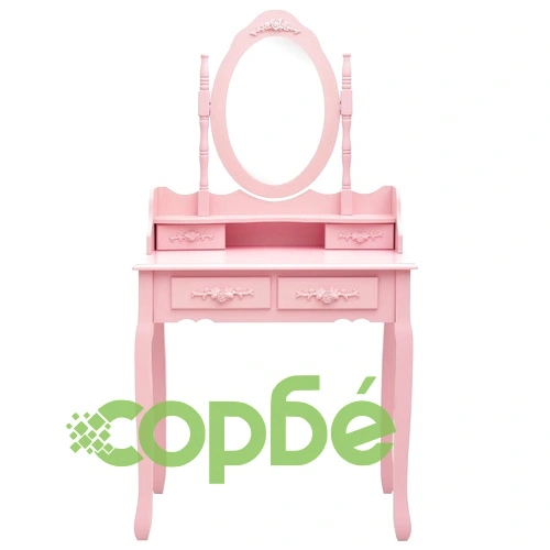 Комплект тоалетка с табуретка, розов, 75x69x140 см, пауловния ➤ топ цена ➤ sorbe.bg