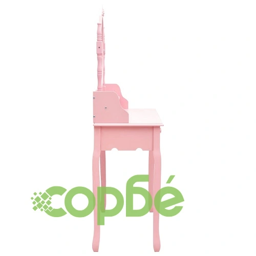 Комплект тоалетка с табуретка, розов, 75x69x140 см, пауловния ➤ топ цена ➤ sorbe.bg