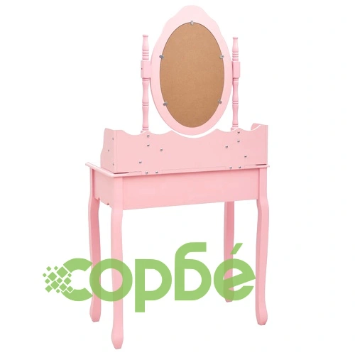 Комплект тоалетка с табуретка, розов, 75x69x140 см, пауловния ➤ топ цена ➤ sorbe.bg