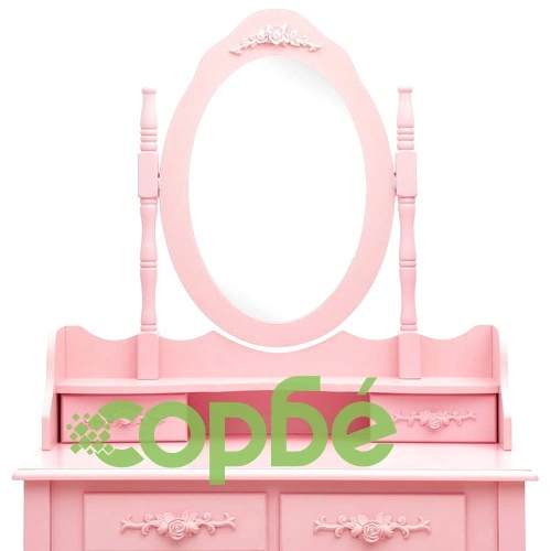 Комплект тоалетка с табуретка, розов, 75x69x140 см, пауловния ➤ топ цена ➤ sorbe.bg