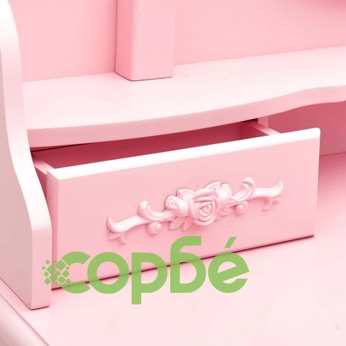 Комплект тоалетка с табуретка, розов, 75x69x140 см, пауловния ➤ топ цена ➤ sorbe.bg