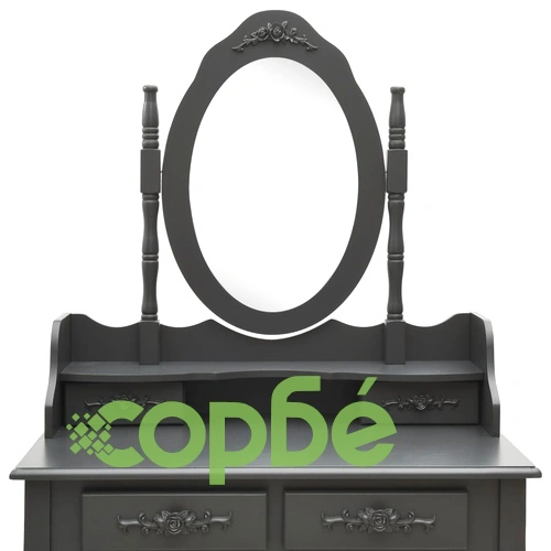 Комплект тоалетка с табуретка, сив, 75x69x140 см, пауловния ➤ топ цена ➤ sorbe.bg