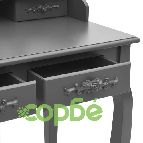 Комплект тоалетка с табуретка, сив, 75x69x140 см, пауловния ➤ топ цена ➤ sorbe.bg